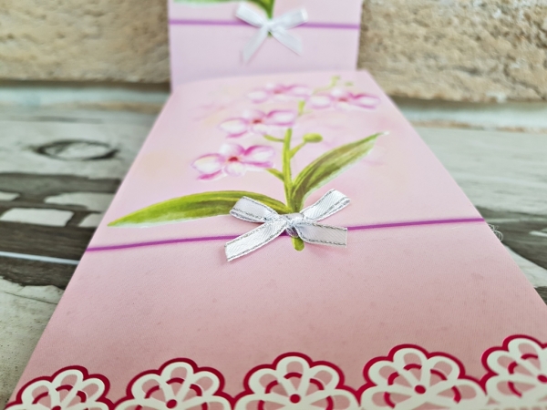 Invitatie de nunta delicata roz cu flori si funda - cod 2785 [4]