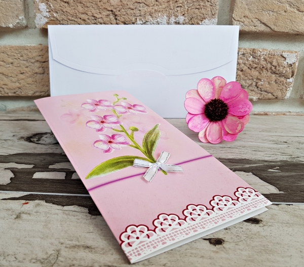 Invitatie de nunta delicata roz cu flori si funda - cod 2785 [2]