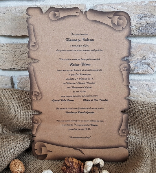 Invitatie de botez vintage maro de tip pergament - cod 2468 [3]
