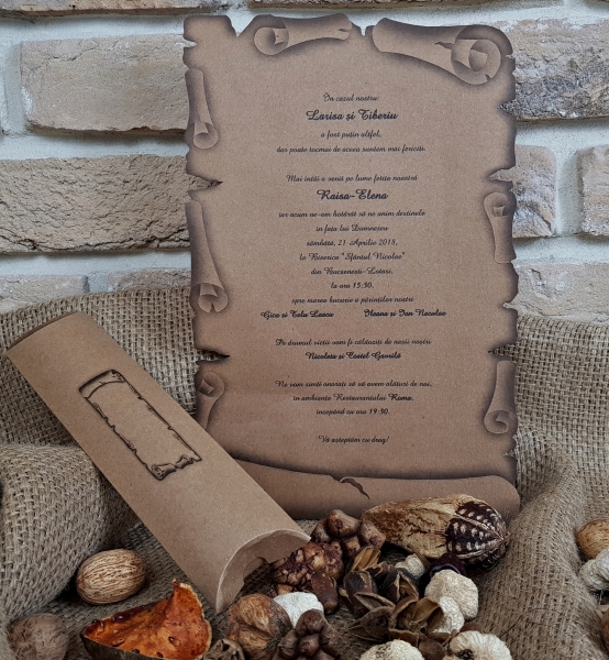 Invitatie de botez vintage maro de tip pergament - cod 2468 [2]