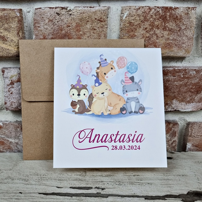 Invitatie de botez clasica multicolora cu animalute - cod 604 [2]