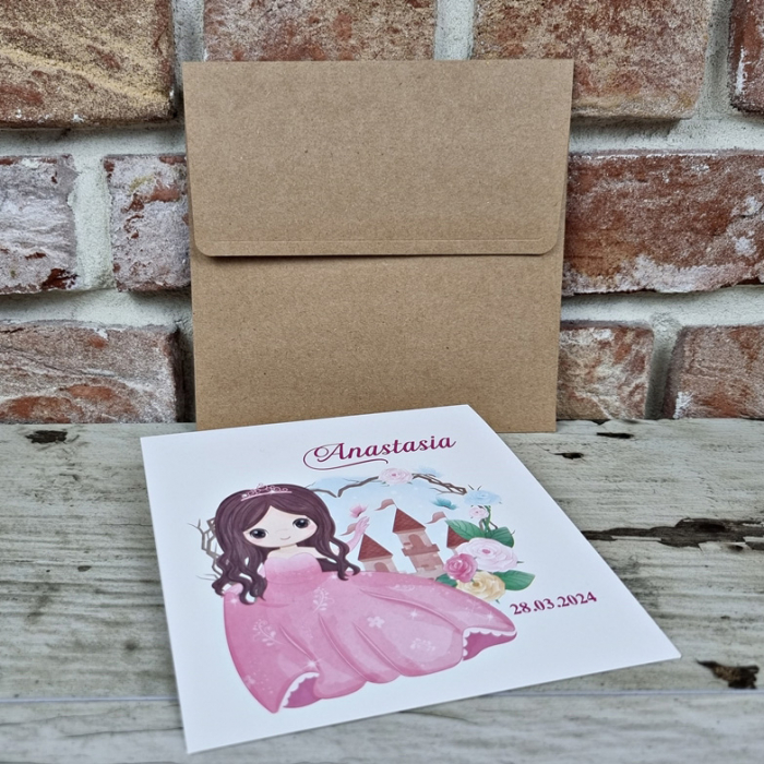 Invitatie de botez clasica roz cu printesa - cod 601 [2]
