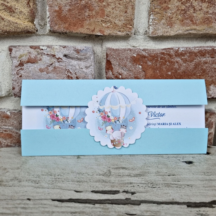 Invitatie de botez eleganta albastra cu animalute - cod 607 [3]