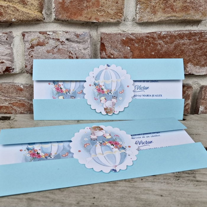 Invitatie de botez eleganta albastra cu animalute - cod 607 [4]