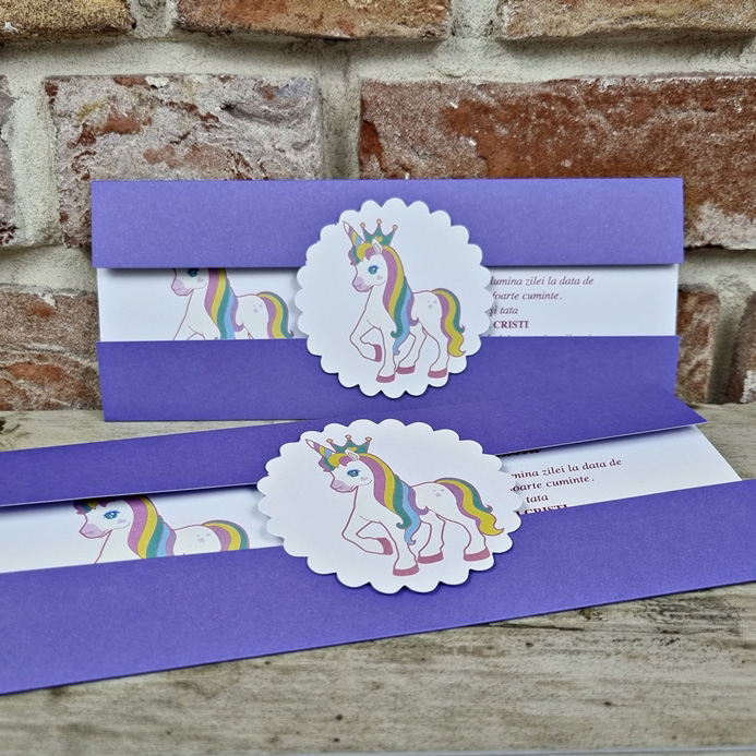 Invitatie de botez eleganta mov cu unicorn - cod 608 [3]