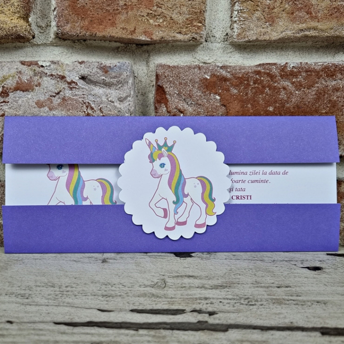Invitatie de botez eleganta mov cu unicorn - cod 608 [2]
