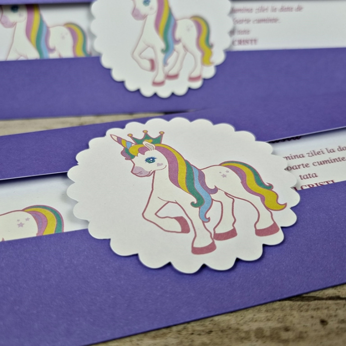Invitatie de botez eleganta mov cu unicorn - cod 608 [4]