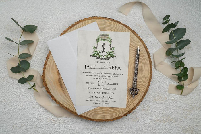 Invitatie de nunta alba cu model de marmura - cod 9343 [2]