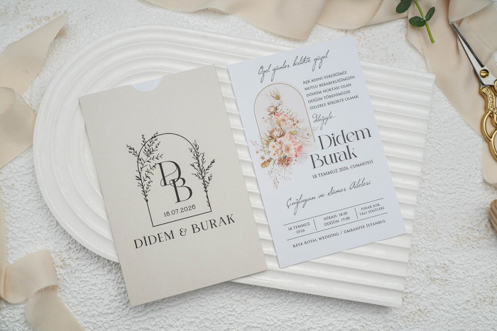 Invitatie de nunta alba cu model floral roz - cod 9298 [2]