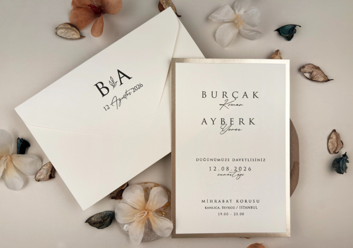 Invitatie de nunta eleganta alba cu auriu - cod 13313 [2]