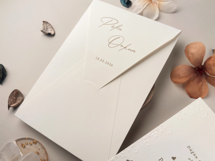 Invitatie de nunta eleganta alba cu fluturi si flori in relief - cod 13326 [3]