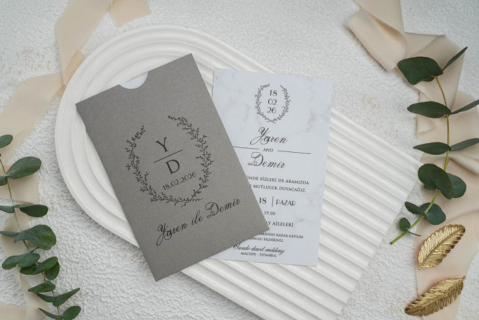 Invitatie de nunta eleganta alba cu gri - cod 9297 [2]