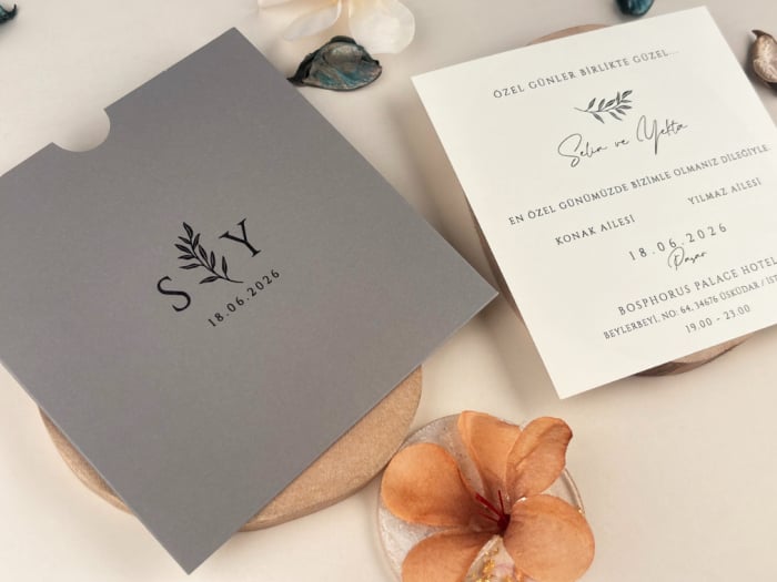 Invitatie de nunta eleganta alba cu plic gri - cod 13317 [2]