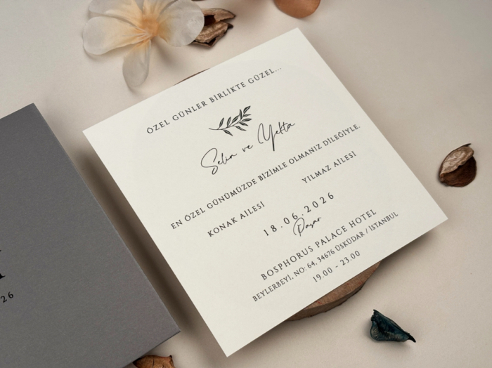 Invitatie de nunta eleganta alba cu plic gri - cod 13317 [3]