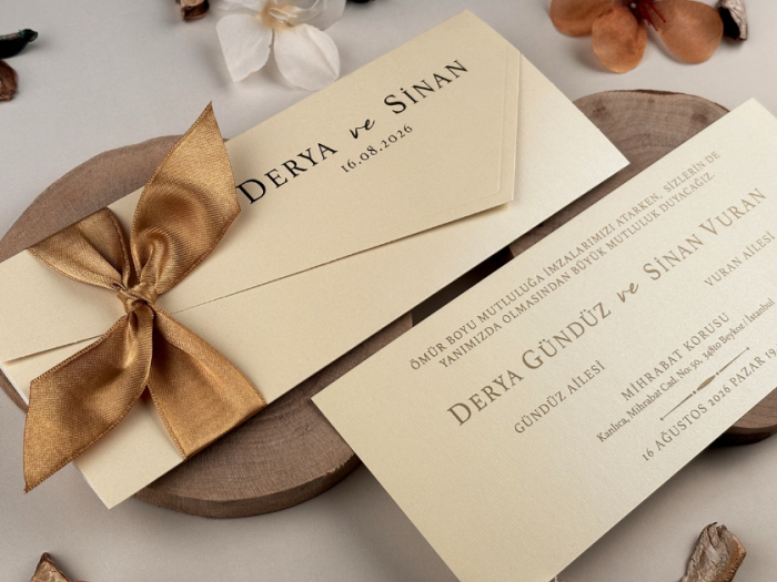 Invitatie de nunta eleganta crem cu funda maro - cod 85844 [2]