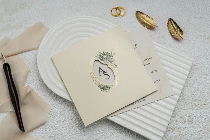 Invitatie de nunta eleganta crem /bej cu auriu - cod 9334 [2]