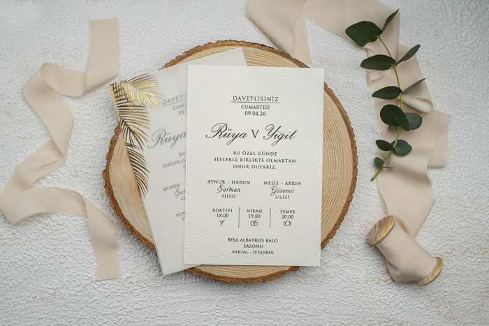 Invitatie de nunta eleganta crem / bej cu model auriu - cod 9328 [3]