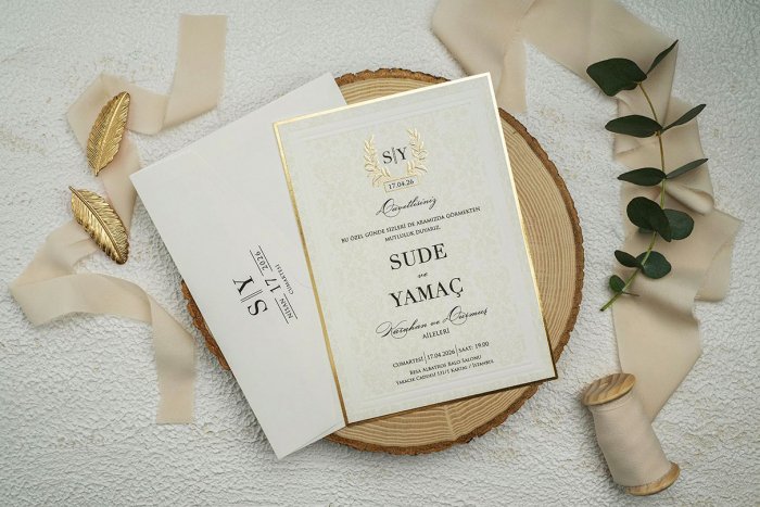 Invitatie de nunta eleganta crem cu auriu - cod 9264 [2]