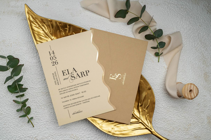 Invitatie de nunta eleganta crem cu plic maro - cod 9252 [2]