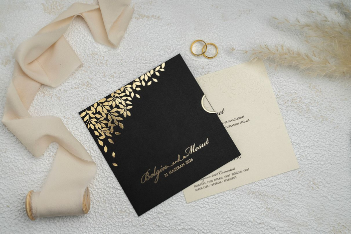 Invitatie de nunta eleganta crem cu plic negru - cod 9253 [2]