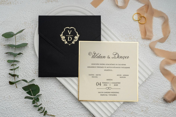Invitatie de nunta eleganta crem cu plic negru - cod 9282 [1]