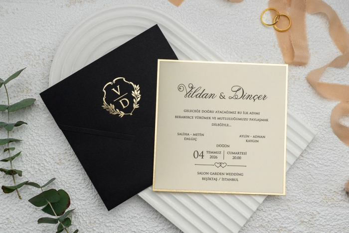 Invitatie de nunta eleganta crem cu plic negru - cod 9282 [2]