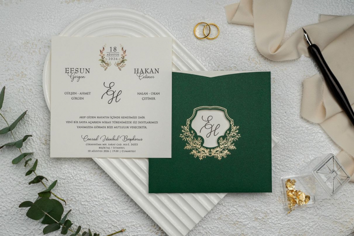 Invitatie de nunta eleganta gri cu plic verde- cod 9283 [2]