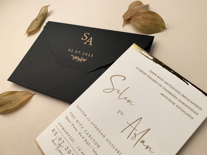 Invitatie de nunta eleganta cu detalii aurii - cod 12267 [3]