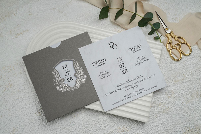 Invitatie de nunta eleganta gri cu accente argintii- cod 9291 [2]