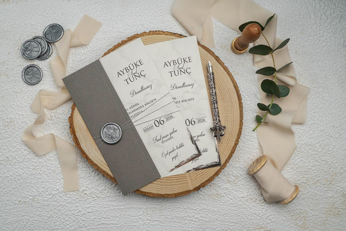 Invitatie de nunta eleganta gri cu accente silver - cod 9276 [2]
