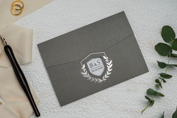 Invitatie de nunta eleganta gri cu argintiu - cod 9304 [2]