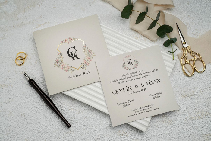 Invitatie de nunta eleganta gri inflorata - cod 9289 [2]