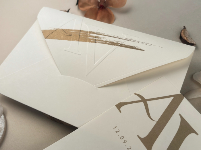 Invitatie de nunta eleganta ivory cu maro - cod 13332 [2]