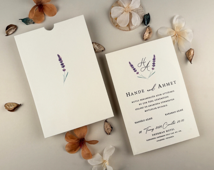Invitatie de nunta eleganta ivory cu model de lavanda - cod 96948 [2]