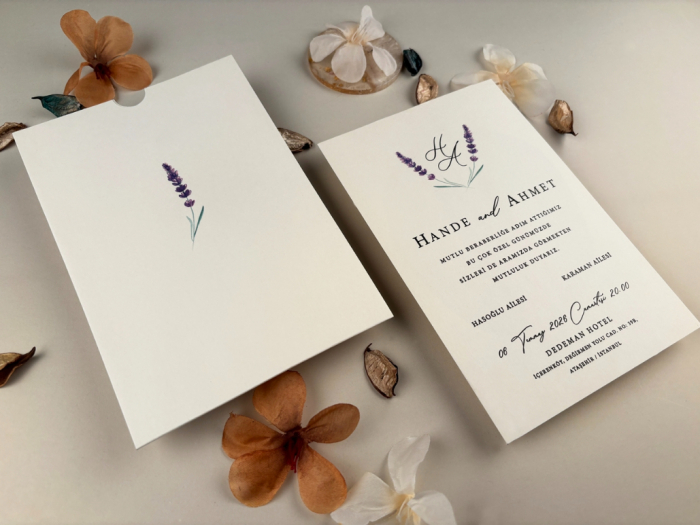 Invitatie de nunta eleganta ivory cu model de lavanda - cod 96948 [1]