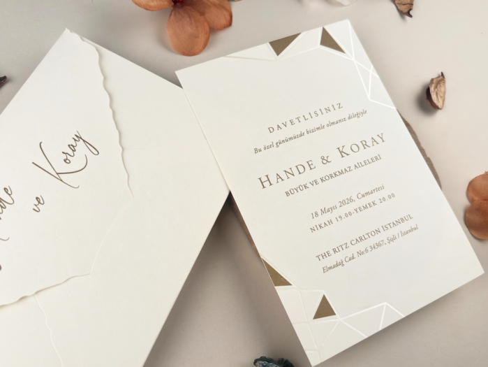 Invitatie de nunta eleganta ivory cu model sidefat mozaic - cod 13324 [2]