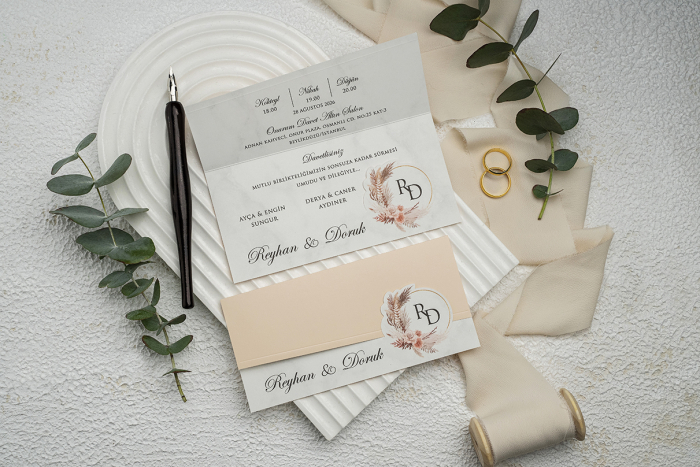 Invitatie de nunta eleganta tip plic crem - cod 9362 [2]