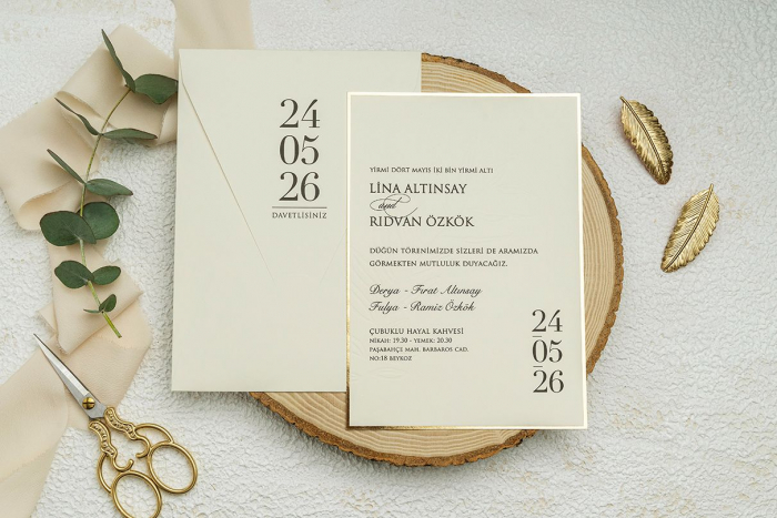 Invitatie de nunta eleganta tip crem cu plic - cod 9262 [2]
