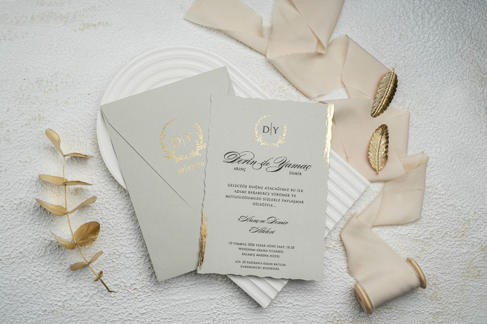 Invitatie de nunta eleganta tip crem cu plic - cod 9263 [2]