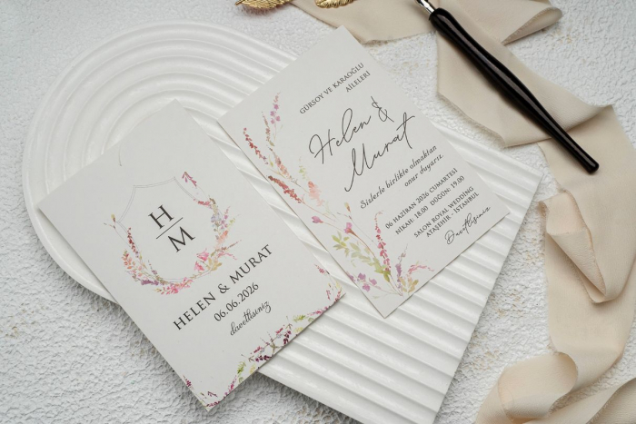Invitatie de nunta eleganta gri florala - cod 9268 [2]
