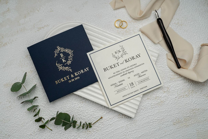 Invitatie de nunta eleganta tip cu plic albastru - cod 9287 [2]
