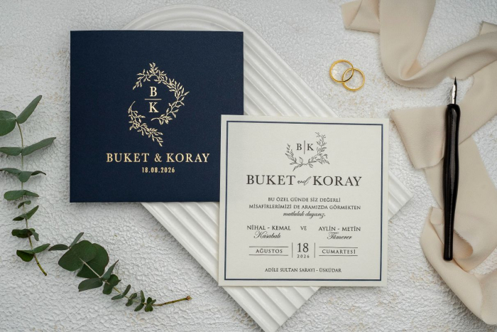 Invitatie de nunta eleganta tip cu plic albastru - cod 9287 [1]