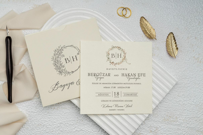 Invitatie de nunta eleganta tip cu plic crem - cod 9286 [2]