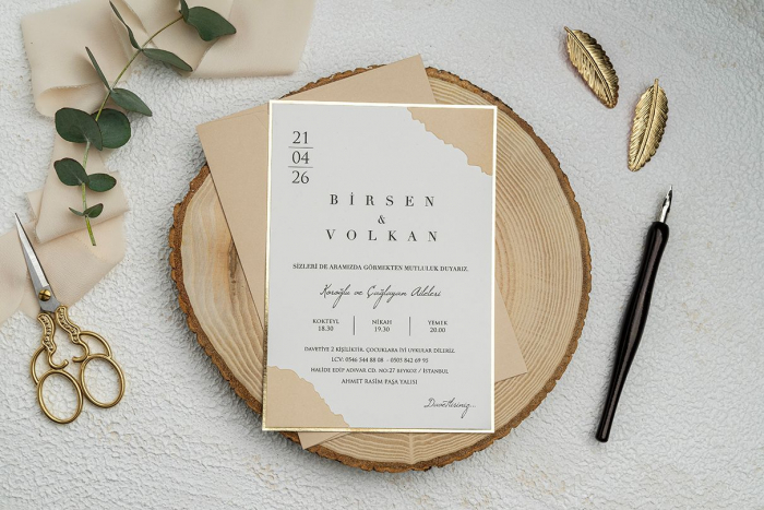 Invitatie de nunta eleganta tip cu plic maro - cod 9247 [2]