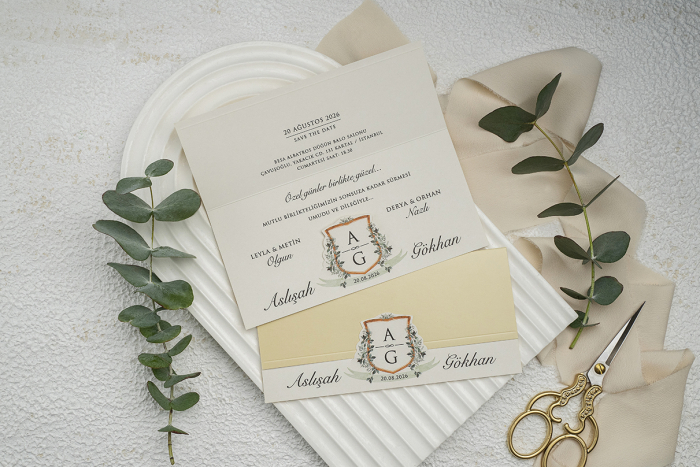 Invitatie de nunta eleganta tip plic crem - cod 9361 [2]