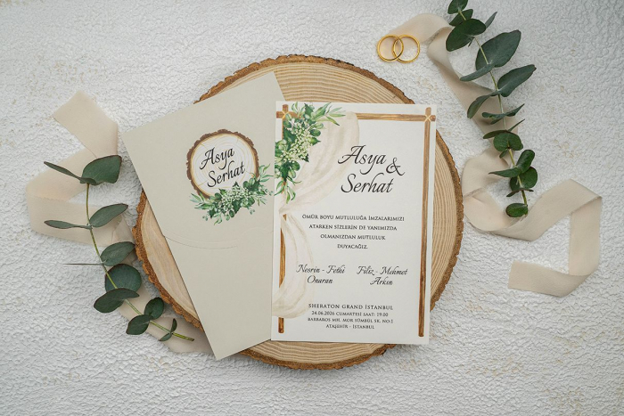 Invitatie de nunta florala alba cu verde - cod 9325 [2]