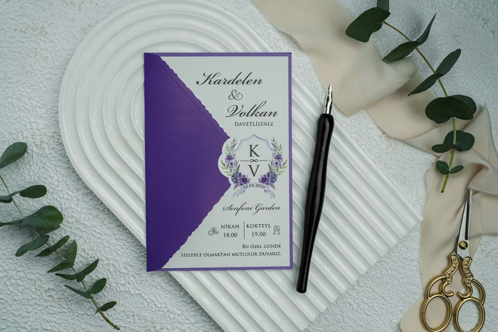 Invitatie de nunta florala tip plic mov - cod 9351 [2]