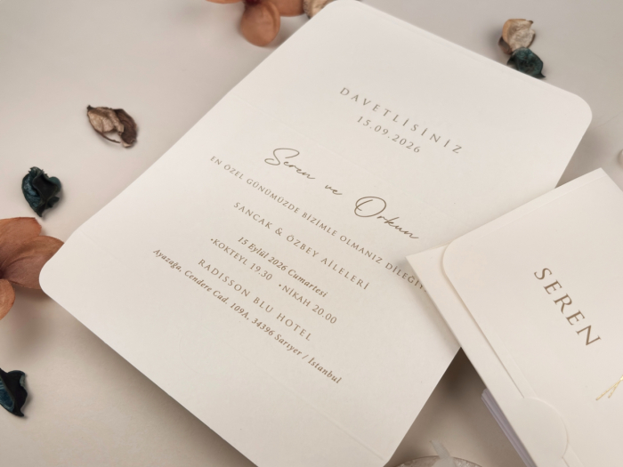 Invitatie de nunta ivory cu auriu cu model de grau - cod 13322 [2]