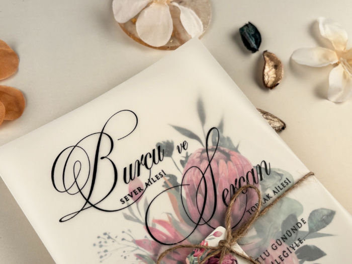 Invitatie de nunta ivory cu model floral si tiparire pe calc - cod 85842 [2]