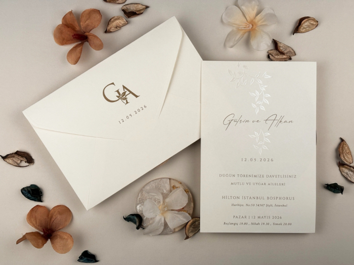 Invitatie de nunta ivory cu model sidefat de frunze - cod 13335 [3]